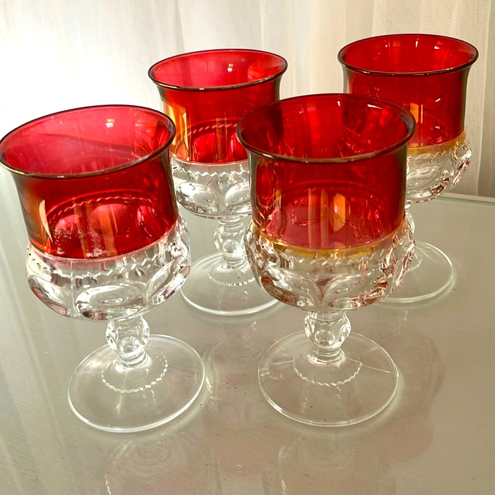 Vintage Ruby Red Kings Crown Juice Glasses